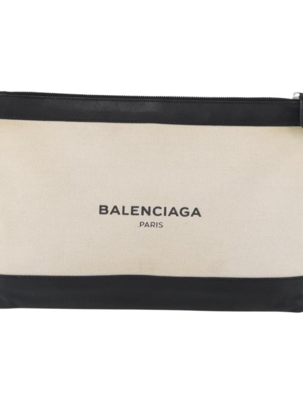 BALENCIAGA Navy clip M Clutch Bag Canvas Leather Beige Black 373834 - Picture 11 of 16
